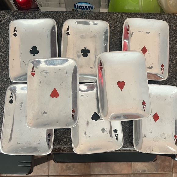 Deck of cards trivets plates pewter serving pieces decor IHI India Aces